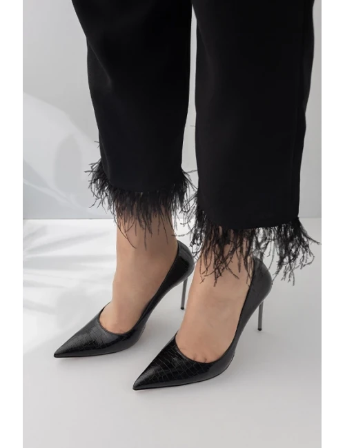 KROKO BASKI İĞNE TOPUK  SİYAH