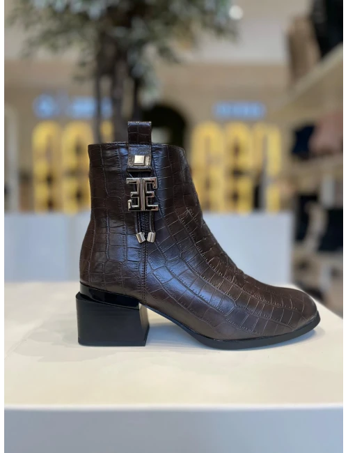 KROKO DETAY DERİ KADIN BOT KAHVE