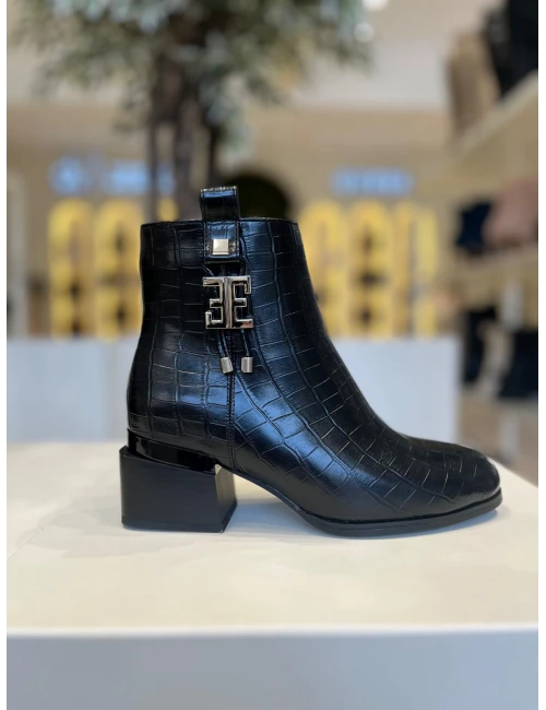 KROKO DETAY DERİ KADIN BOT SİYAH