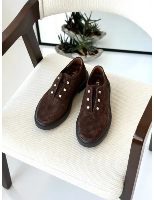 LASTİK DETAY SÜET DERİ LOAFER KAHVE