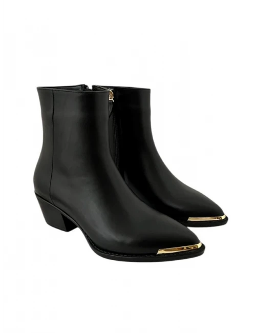 METAL DETAY DERİ BOT SİYAH