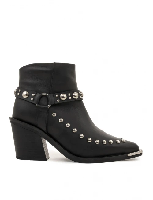 METAL DETAY DERİ WESTREN SİYAH