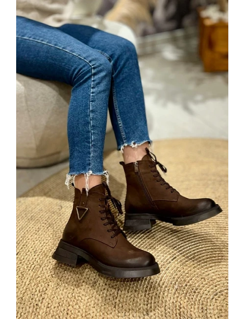 NUBUK DERİ KISA POSTAL  KAHVE