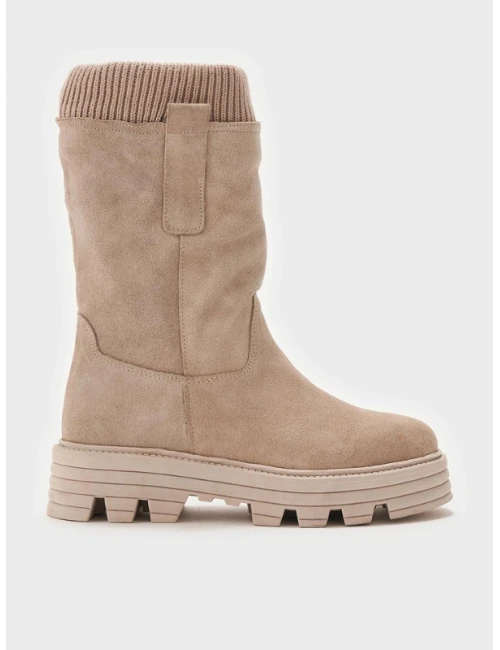 ÖRGÜ DETAYLI DERİ ÇİZME BEJ