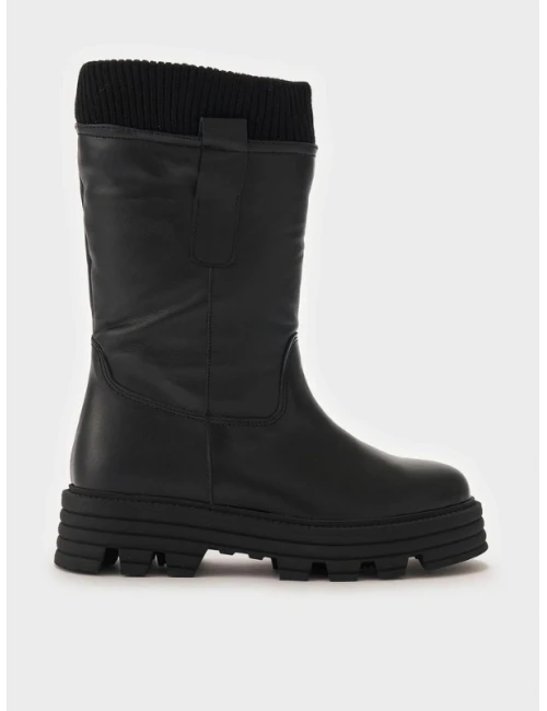 ÖRGÜ DETAYLI DERİ ÇİZME SİYAH