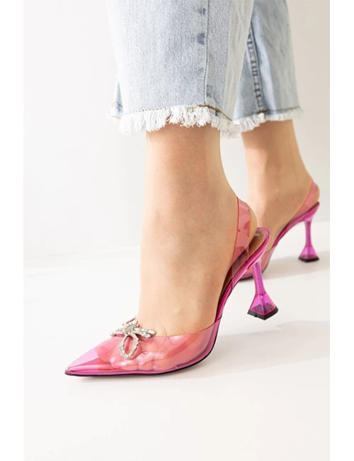 GÜMÜŞ KURDELE DETAYLI STİLETTO  FUŞYA