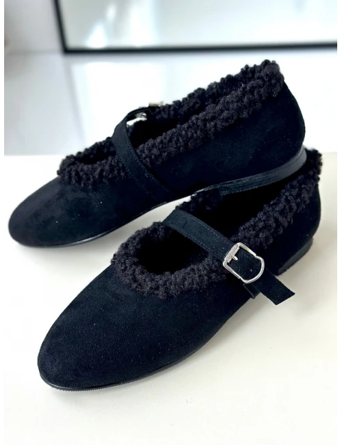 SÜET İÇİ KÜRKLÜ BASİC BABET SİYAH