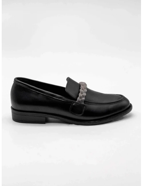 TAŞ DETAY DERİ LOAFER SİYAH