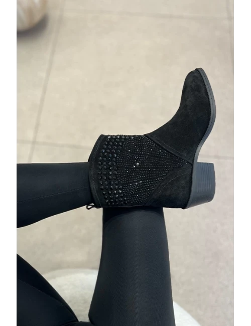 TAŞ DETAYLI SÜET KISA WESTERN BOT SİYAH