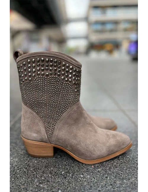 TAŞ DETAYLI SÜET KISA WESTERN BOT VİZON