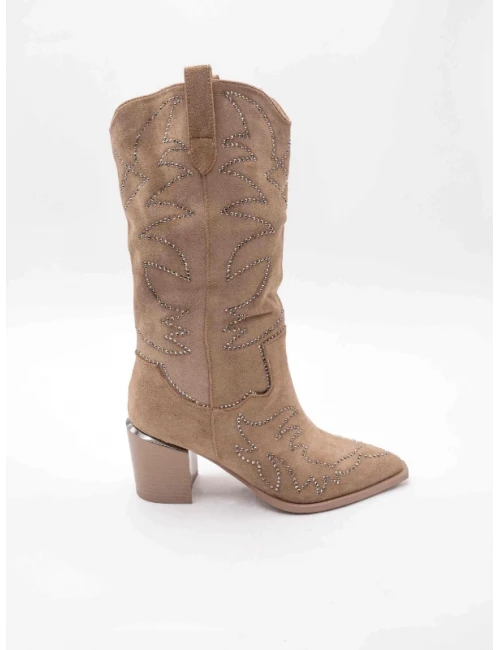 TAŞ DETAY TOPUKLU WESTERN BOT BEJ