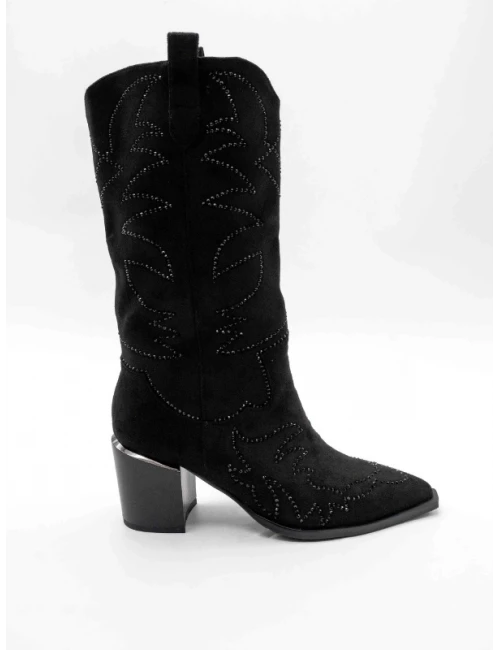 TAŞ DETAY TOPUKLU WESTERN BOT SİYAH