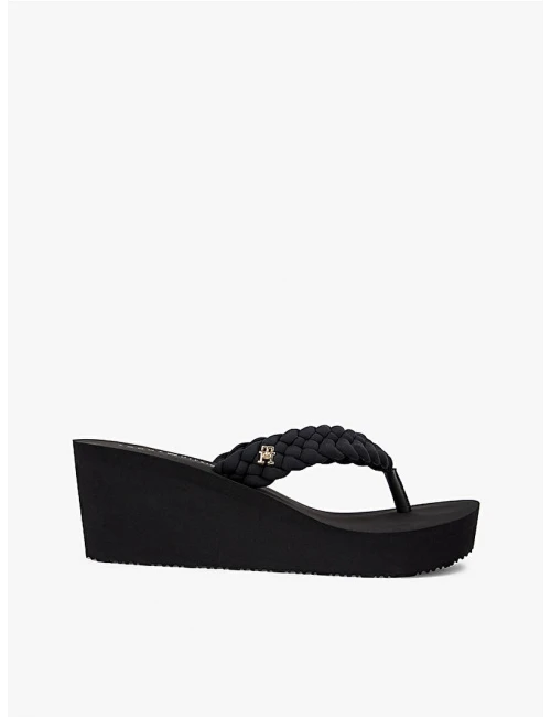 Tommy Hilfiger Th Wedge Braıdet Summer Sandalet SİYAH