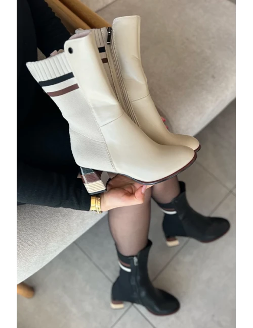 TRİKO RENKLİ TOPUK BOT BEJ