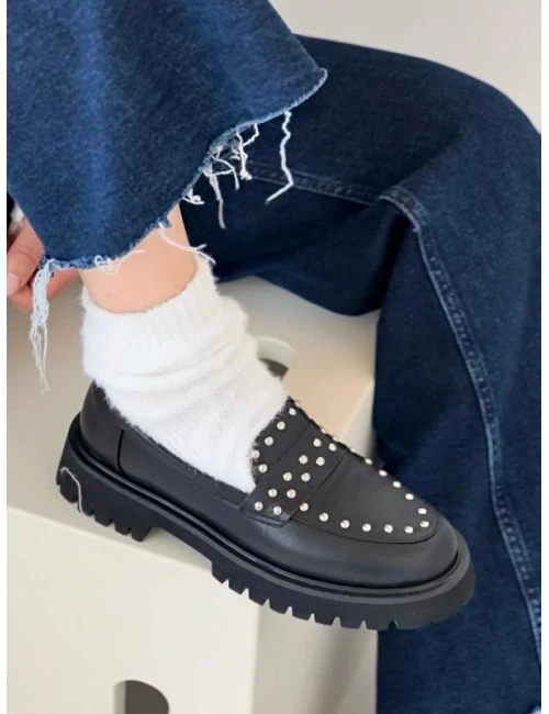 TROK DETAYLI DERİ LOAFER SİYAH