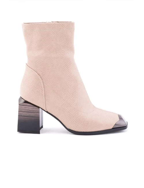 ÖN METAL DETAYLI YILAN DERİ NUDE