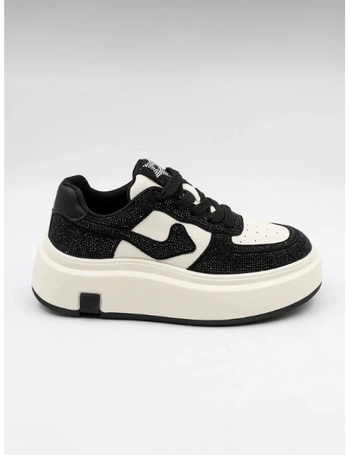 YÜKSEK TABAN DERİ TAŞLI AYAKKABI SİYAH