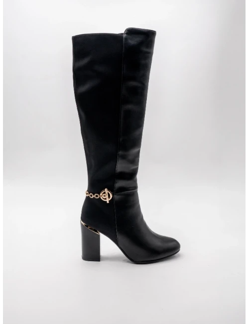 ZİNCİR DETAY TOPUKLU ÇİZME SİYAH