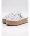 Hasır Kalın Taban Deri Terlik BEYAZ