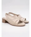 TOPUKLU DERİ SANDALET BEJ