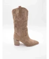 TAŞ DETAY TOPUKLU WESTERN BOT BEJ