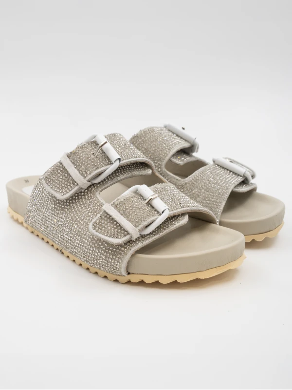 ÇİFT KEMERLİ TAŞLI DERİ TERLİK GÜMÜŞ