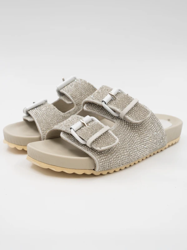 ÇİFT KEMERLİ TAŞLI DERİ TERLİK GÜMÜŞ