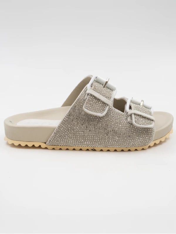 ÇİFT KEMERLİ TAŞLI DERİ TERLİK GÜMÜŞ