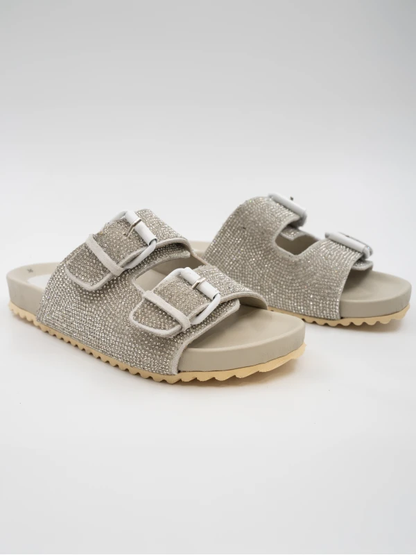 ÇİFT KEMERLİ TAŞLI DERİ TERLİK GÜMÜŞ