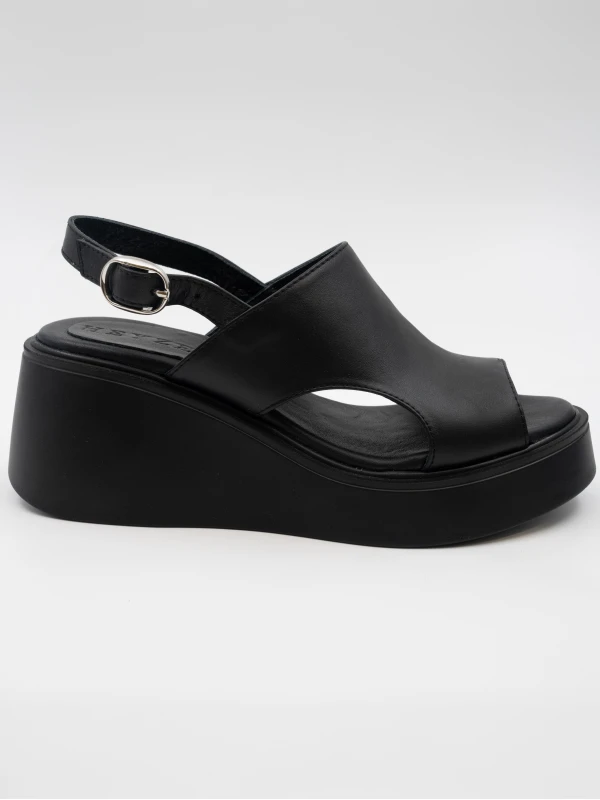 CİLT DERİ DOLGU TOPUKLU SANDALET SİYAH