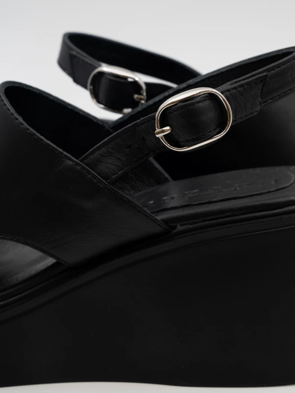 CİLT DERİ DOLGU TOPUKLU SANDALET SİYAH