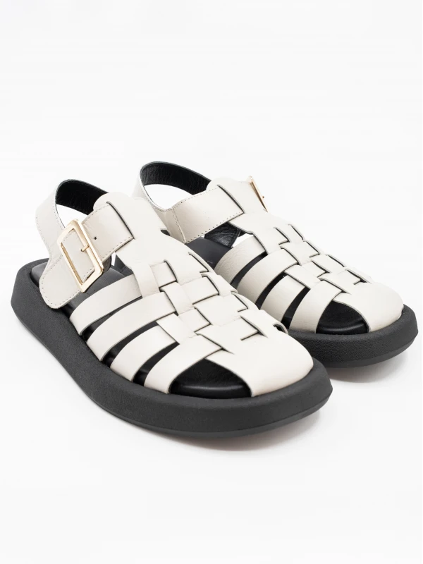 CİLT DERİ KADIN SANDALET BEJ