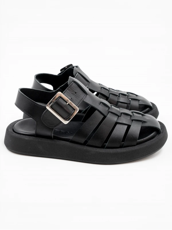 CİLT DERİ KADIN SANDALET SİYAH