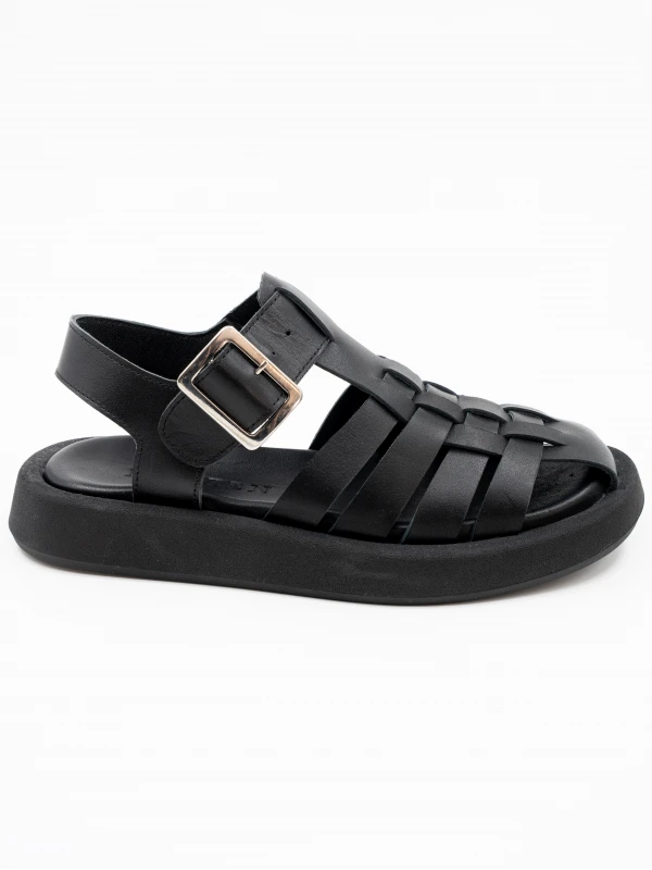 CİLT DERİ KADIN SANDALET SİYAH