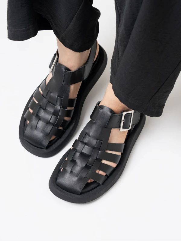 CİLT DERİ KADIN SANDALET SİYAH