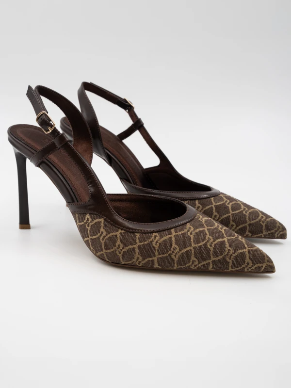 DESENLİ KUMAŞ DETAYLI TOPUKLU KAHVE