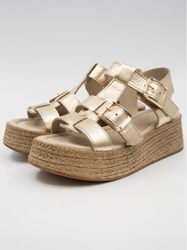 DOLGU TOPUK DERİ SANDALET GOLD