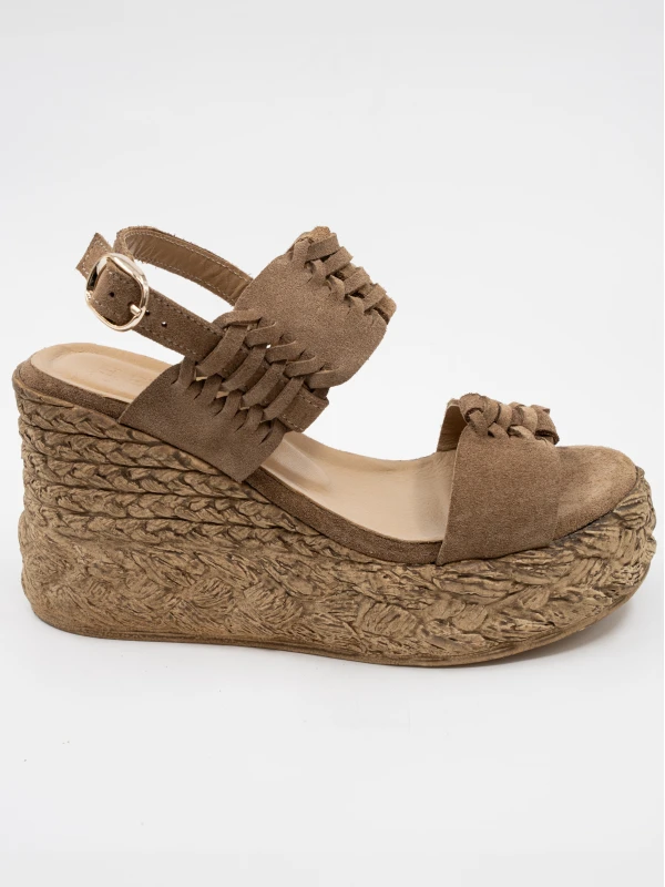 DOLGU TOPUK SÜET DERİ SANDALET VİZON