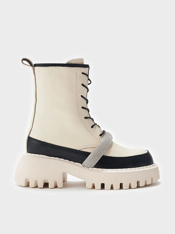 FLOTTER TAŞLI KEMER DETAYLI KREM