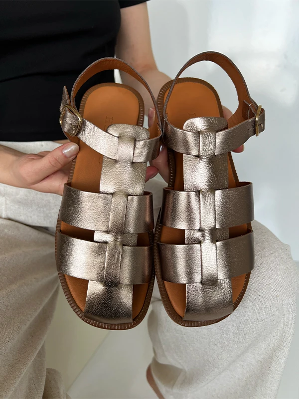 GLADYATÖR DERİ SANDALET BRONZ