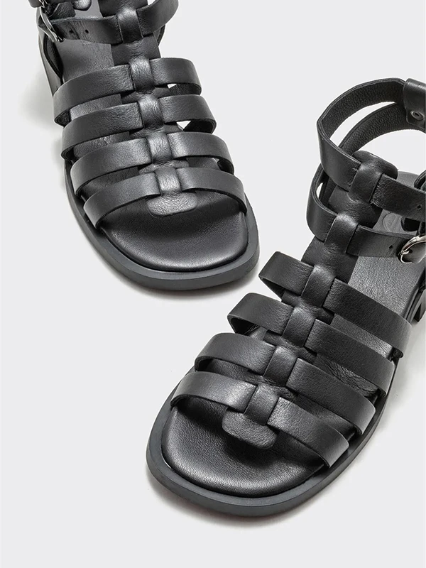 GLADYATÖR DERİ SANDALET SİYAH