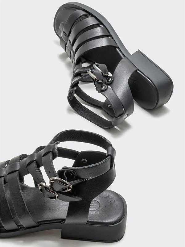 GLADYATÖR DERİ SANDALET SİYAH