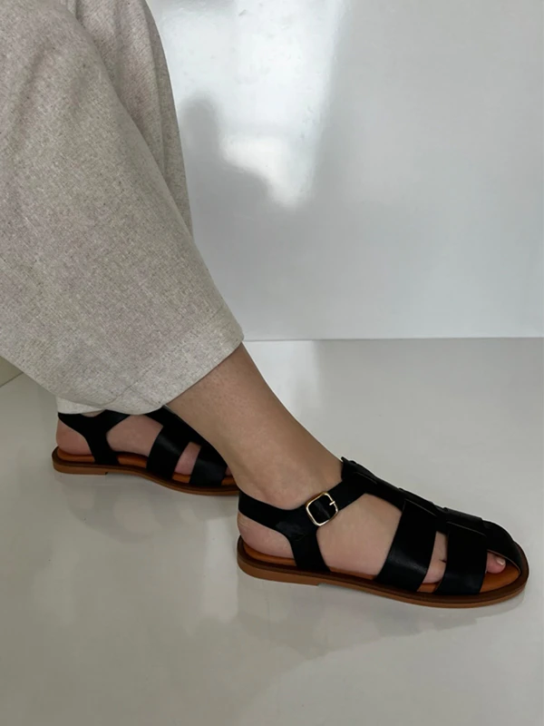 GLADYATÖR DERİ SANDALET SİYAH