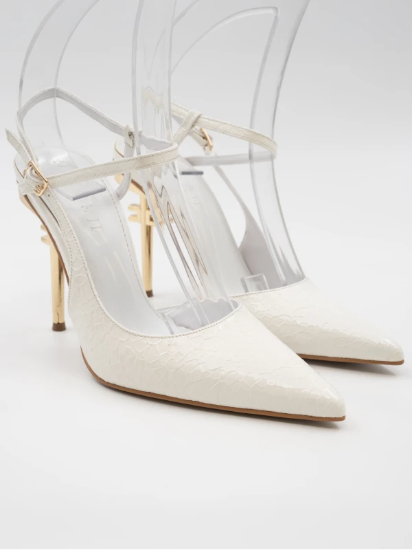 GOLD METAL TOPUK DETAYLI TOPUKLU BEYAZ