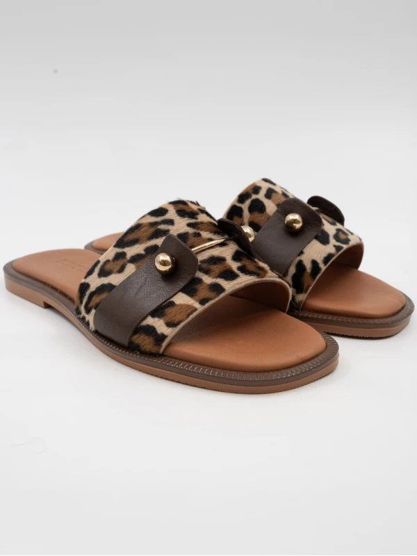 GOLD TOKA DETAYLI DERİ TERLİK LEOPAR