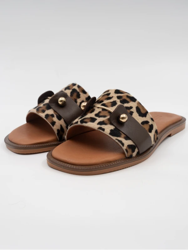 GOLD TOKA DETAYLI DERİ TERLİK LEOPAR