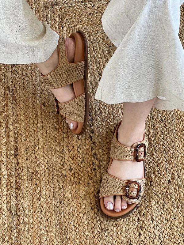 HASIR DERİ SANDALET NUDE