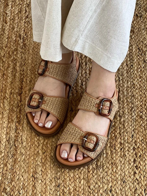 HASIR DERİ SANDALET NUDE