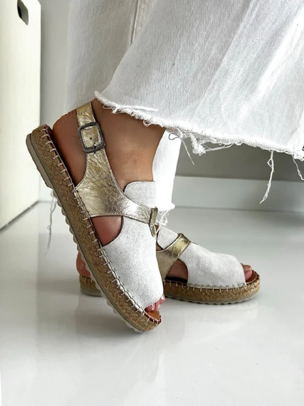 HASIR TABAN DERİ SÜET SANDALET BEYAZ