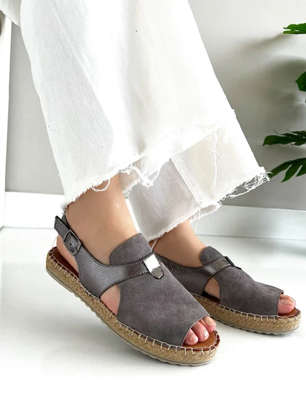 HASIR TABAN DERİ SÜET SANDALET GRİ